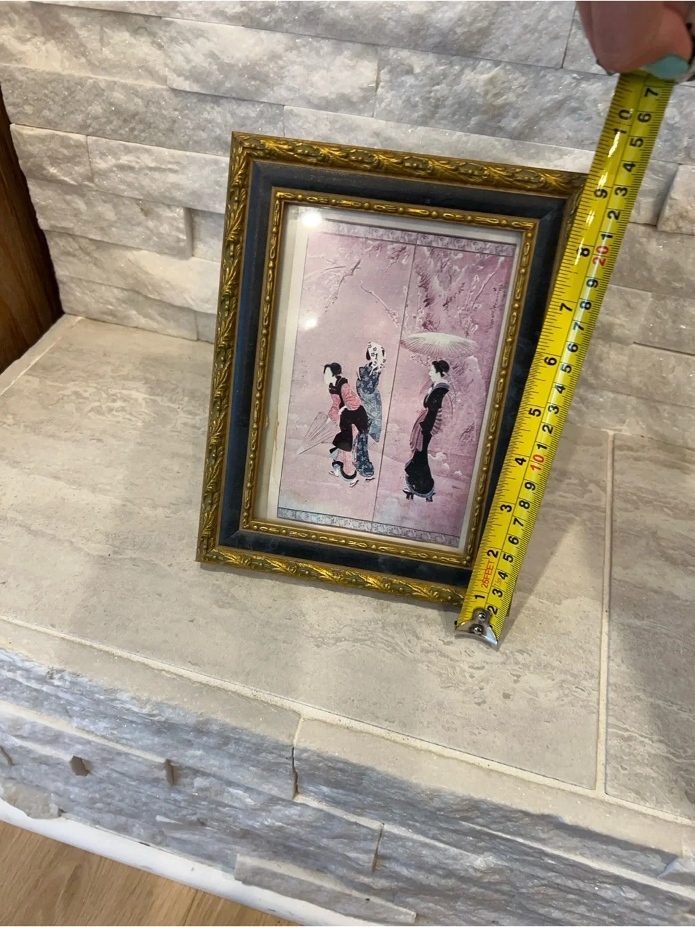 Ornate Gold and Black Picture Frame with Pink Art